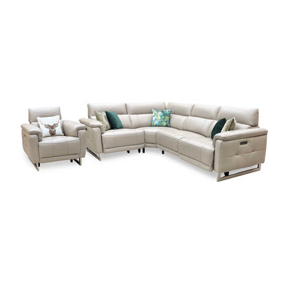 ‘Moet’ Cat-40_08 Oyster Leather Power Recliner Corner Sofa + Chair with Telescopic Headrests Furniture Village
