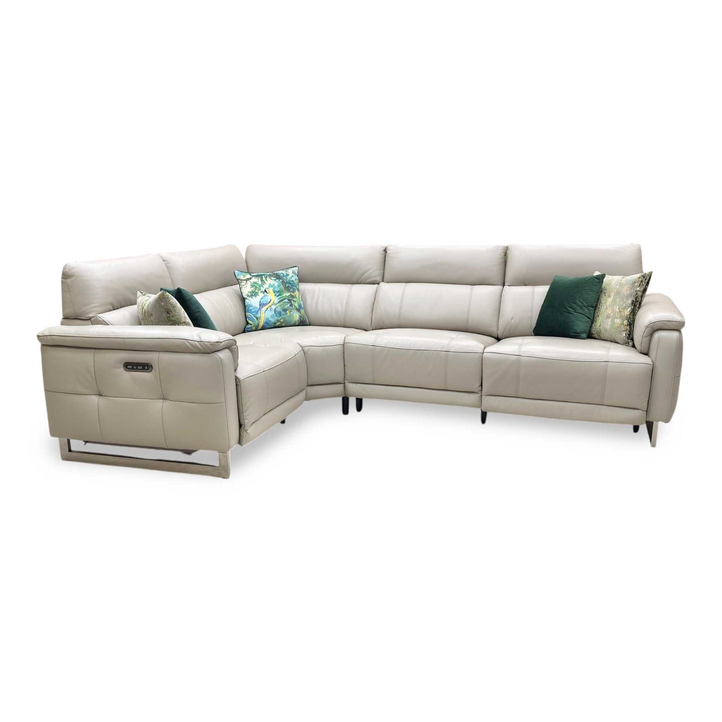 ‘Moet’ Cat-40_08 Oyster Leather Power Recliner Corner Sofa with Telescopic Headrests