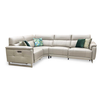 ‘Moet’ Cat-40_08 Oyster Leather Power Recliner Corner Sofa with Telescopic Headrests