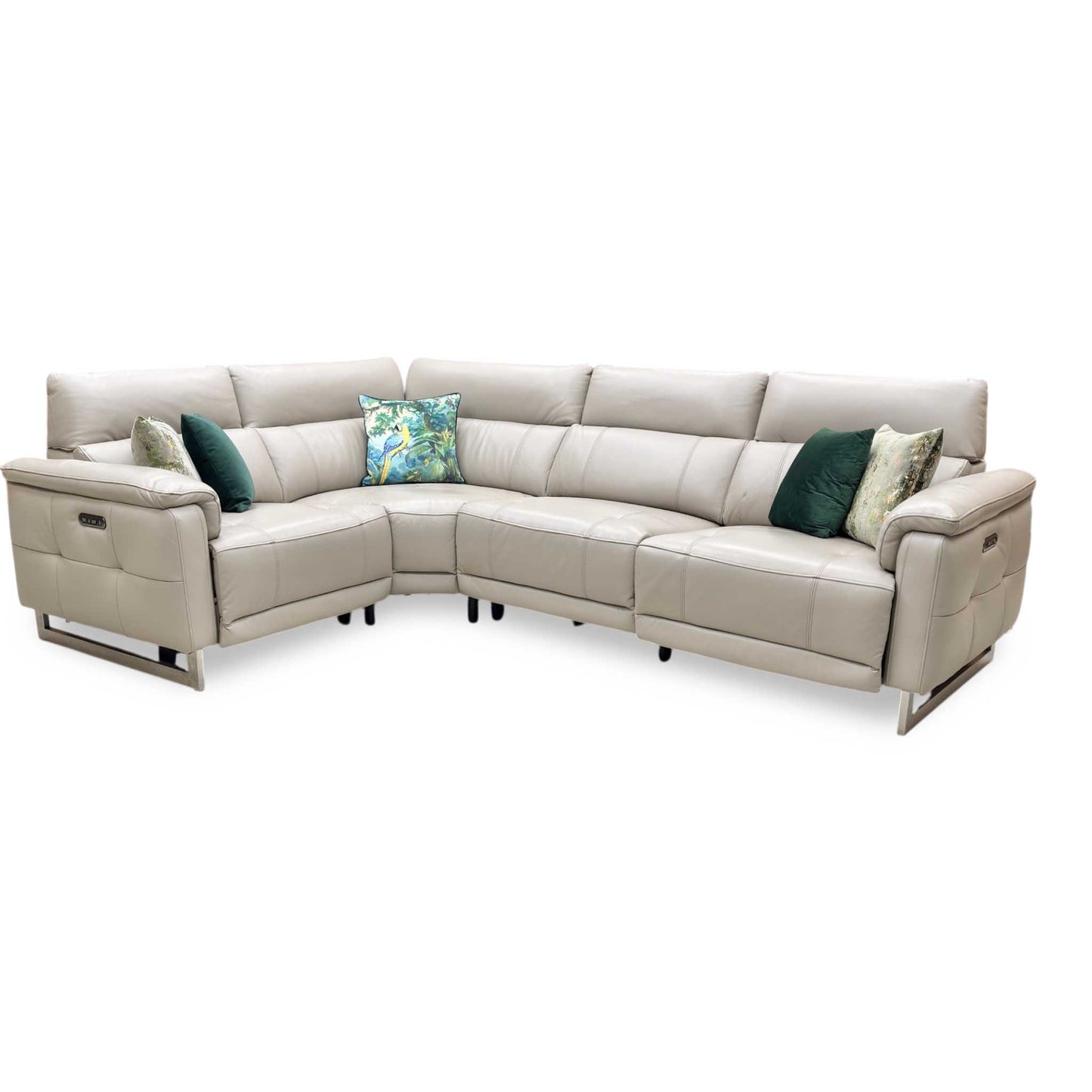 ‘Moet’ Cat-40_08 Oyster Leather Power Recliner Corner Sofa with Telescopic Headrests