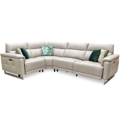 ‘Moet’ Cat-40_08 Oyster Leather Power Recliner Corner Sofa with Telescopic Headrests