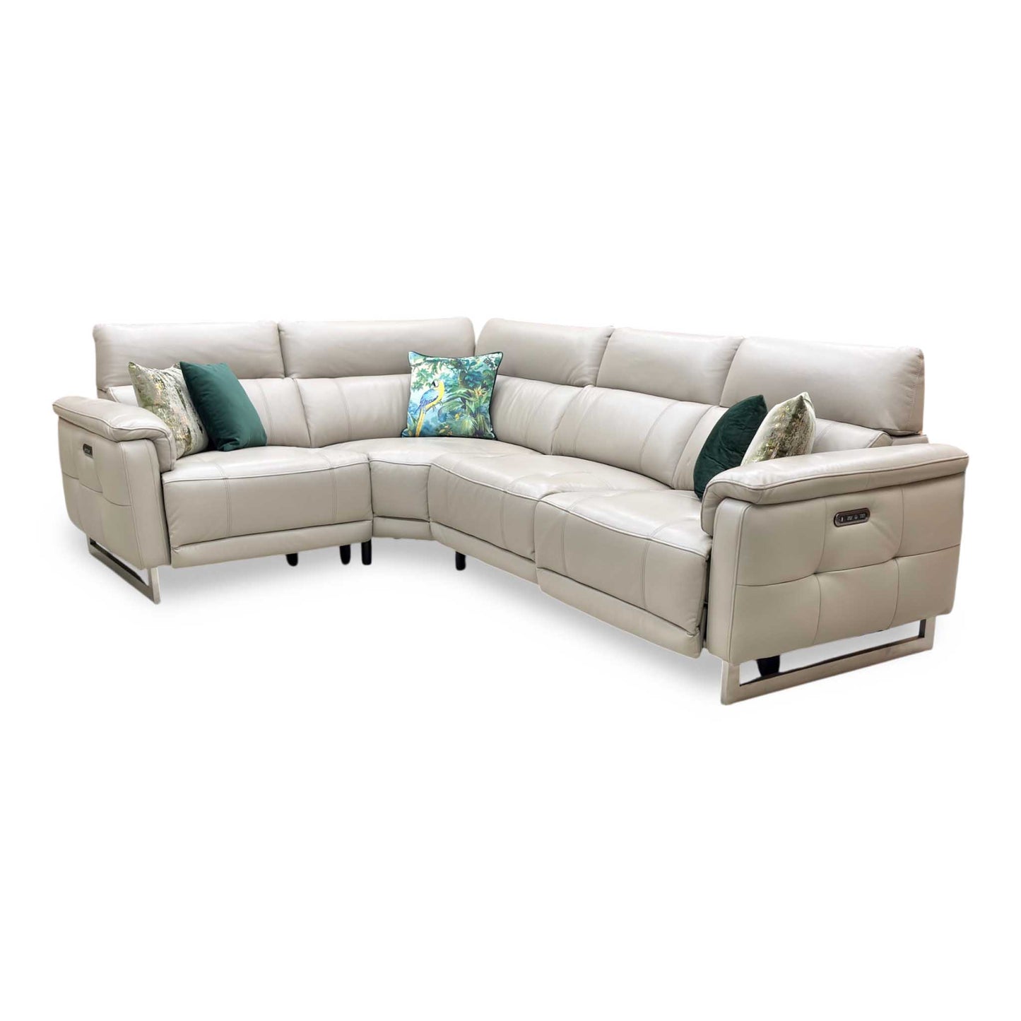 ‘Moet’ Cat-40_08 Oyster Leather Power Recliner Corner Sofa with Telescopic Headrests