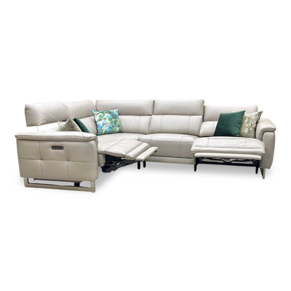 ‘Moet’ Cat-40_08 Oyster Leather Power Recliner Corner Sofa with Telescopic Headrests