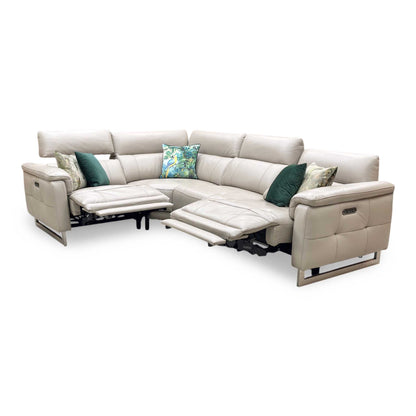 ‘Moet’ Cat-40_08 Oyster Leather Power Recliner Corner Sofa with Telescopic Headrests