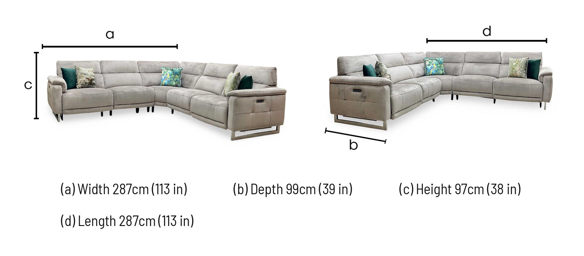 ‘Moet' Opulence Cedar Fabric Large Power Recliner Corner Sofa with Telescopic Headrests Furniture Village