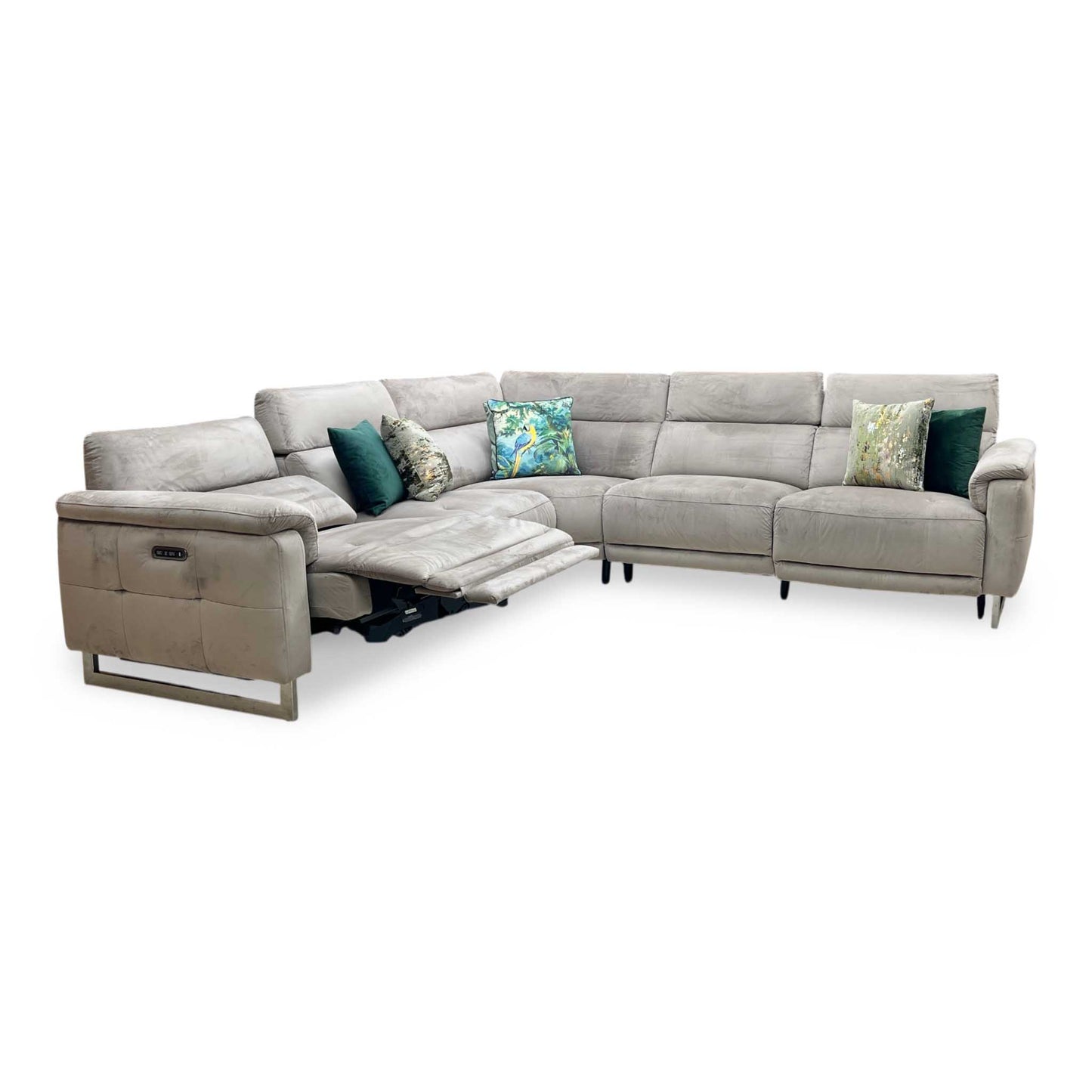 ‘Moet' Opulence Cedar Fabric Large Power Recliner Corner Sofa with Telescopic Headrests Furniture Village