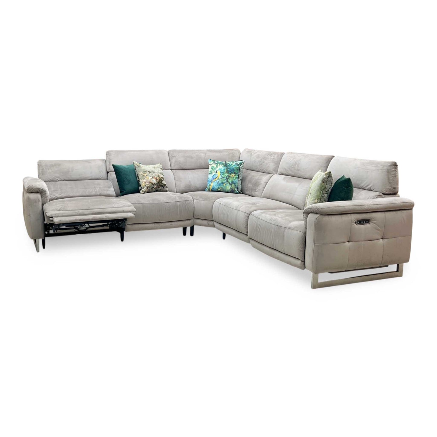 ‘Moet' Opulence Cedar Fabric Large Power Recliner Corner Sofa with Telescopic Headrests Furniture Village