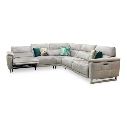 ‘Moet' Opulence Cedar Fabric Large Power Recliner Corner Sofa with Telescopic Headrests Furniture Village