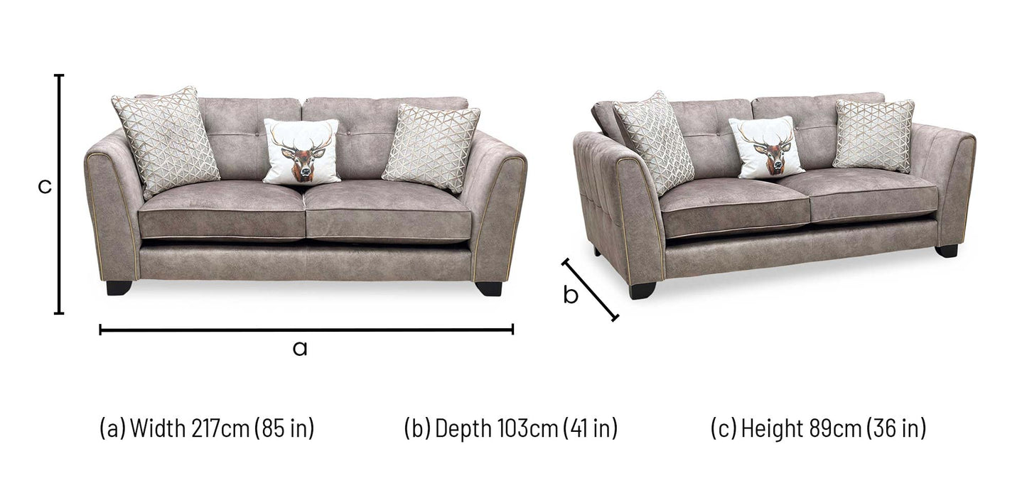‘Mariah’ Dapple Chocolate-Tri Brass Insert Fabric 3 Seater Classic Back Sofa