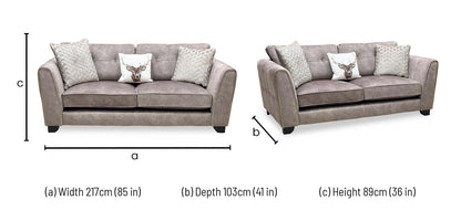 ‘Mariah’ Dapple Chocolate-Tri Brass Insert Fabric 3 Seater Classic Back Sofa