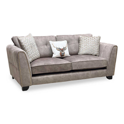 ‘Mariah’ Dapple Chocolate-Tri Brass Insert Fabric 3 Seater Classic Back Sofa
