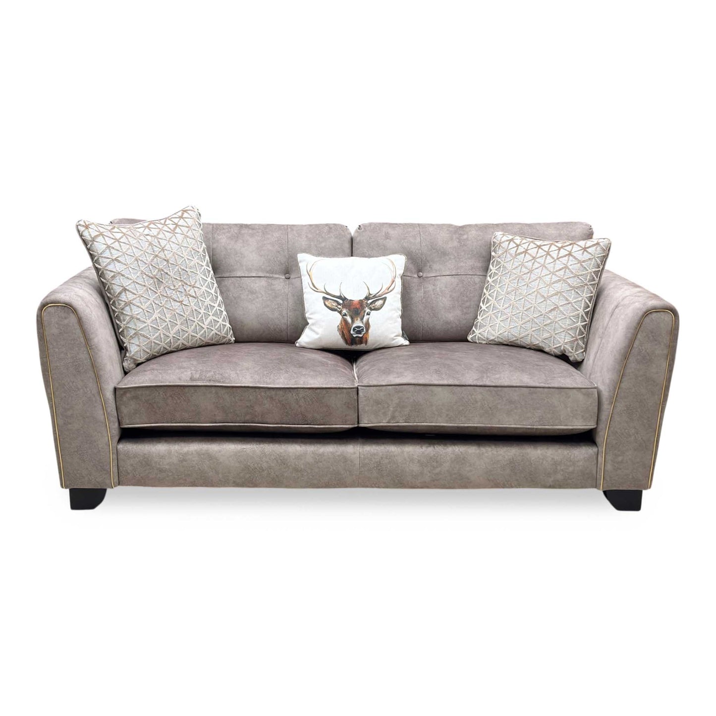 ‘Mariah’ Dapple Chocolate-Tri Brass Insert Fabric 3 Seater Classic Back Sofa