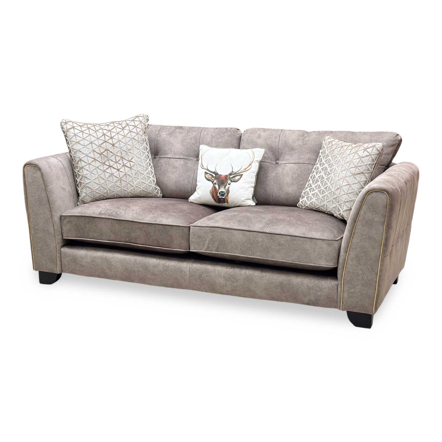 ‘Mariah’ Dapple Chocolate-Tri Brass Insert Fabric 3 Seater Classic Back Sofa