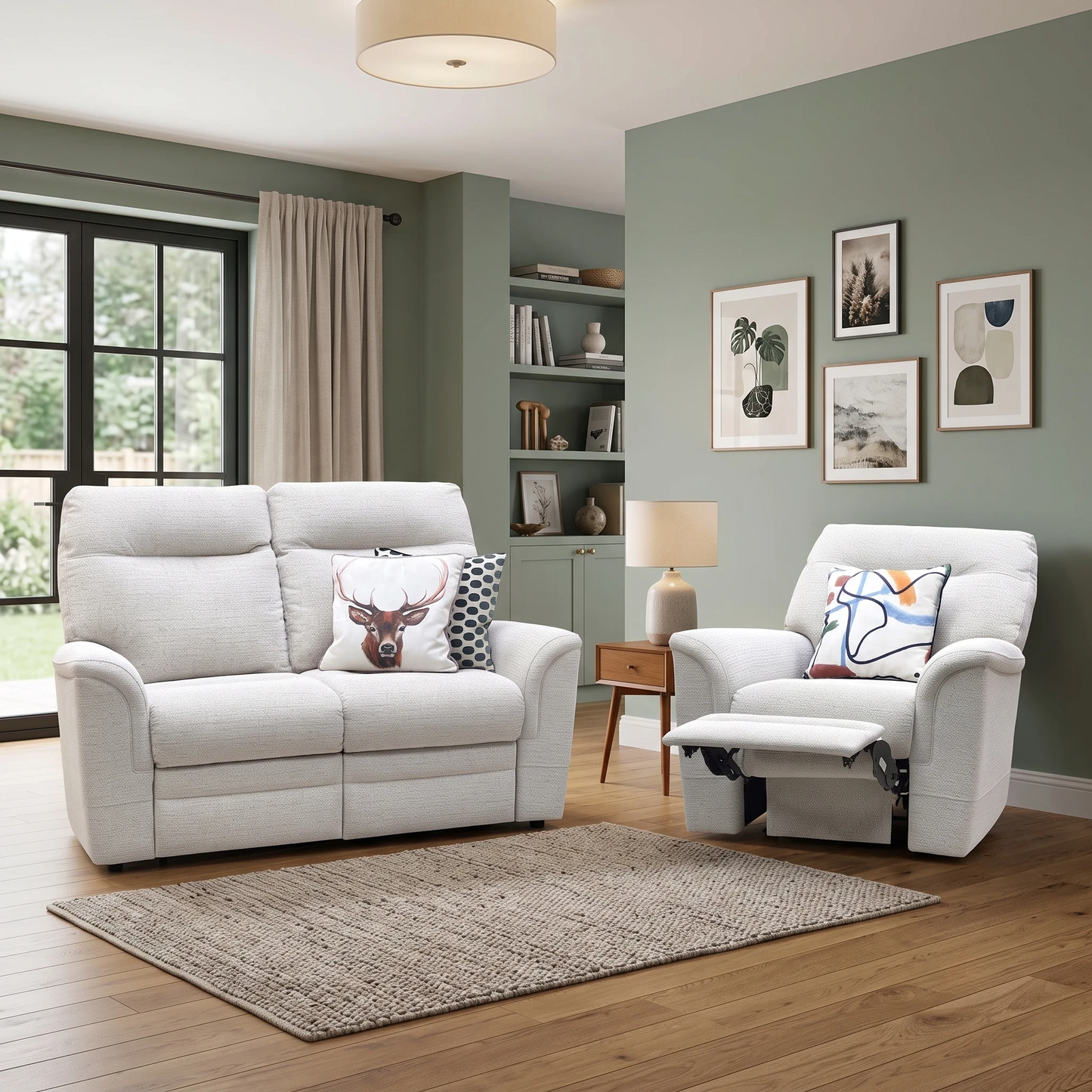 Parker Knoll 'Hudson 23' Caledonian Stone Grey 001300-0055 Fabric 2 Seater Sofa Power Recliner + Chair with Power Headrest and Power Lumbar Furniture Village