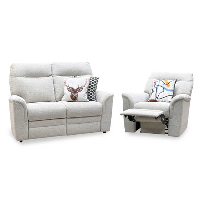 Parker Knoll 'Hudson 23' Caledonian Stone Grey 001300-0055 Fabric 2 Seater Sofa Power Recliner + Chair with Power Headrest and Power Lumbar Furniture Village