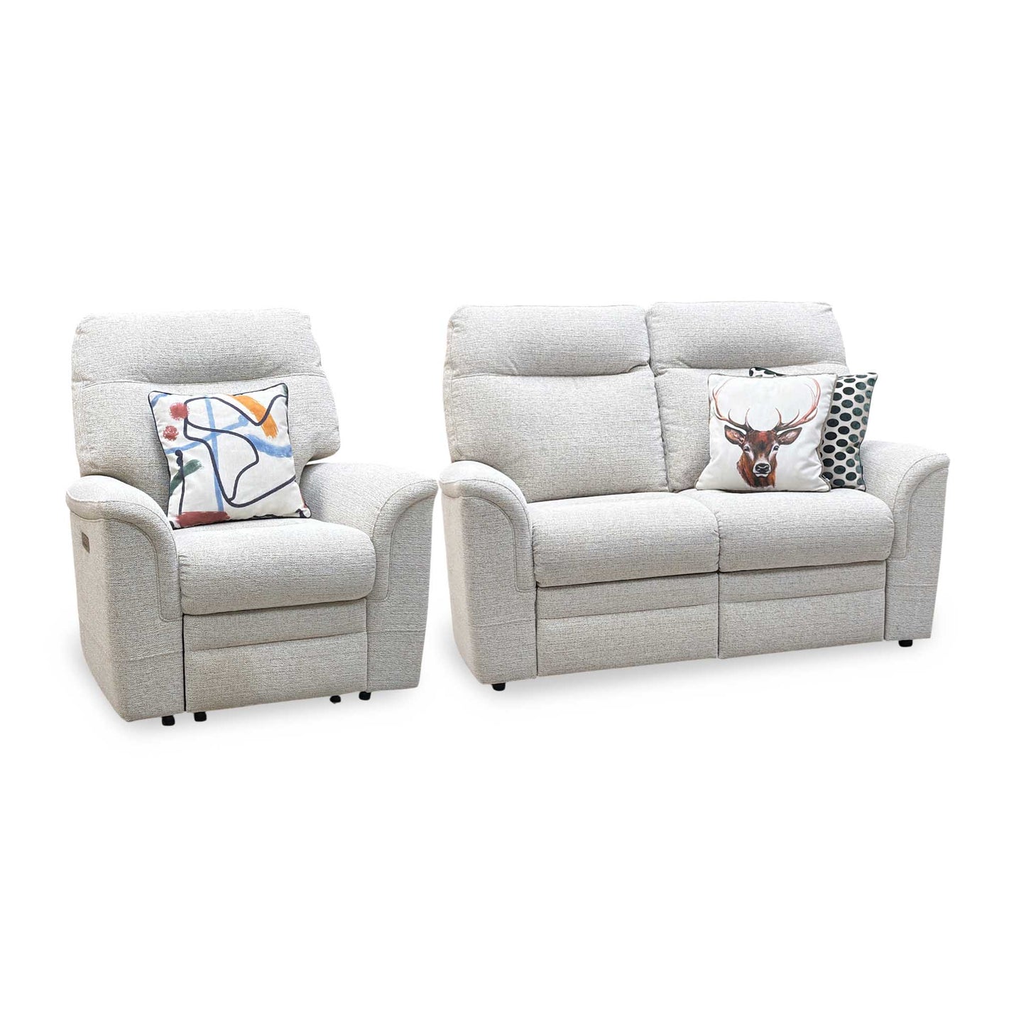 Parker Knoll 'Hudson 23' Caledonian Stone Grey 001300-0055 Fabric 2 Seater Sofa Power Recliner + Chair with Power Headrest and Power Lumbar Furniture Village