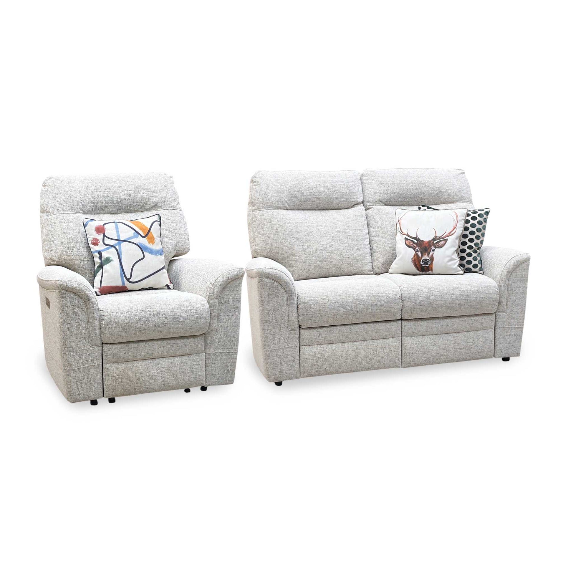 Parker Knoll 'Hudson 23' Caledonian Stone Grey 001300-0055 Fabric 2 Seater Sofa Power Recliner + Chair with Power Headrest and Power Lumbar Furniture Village