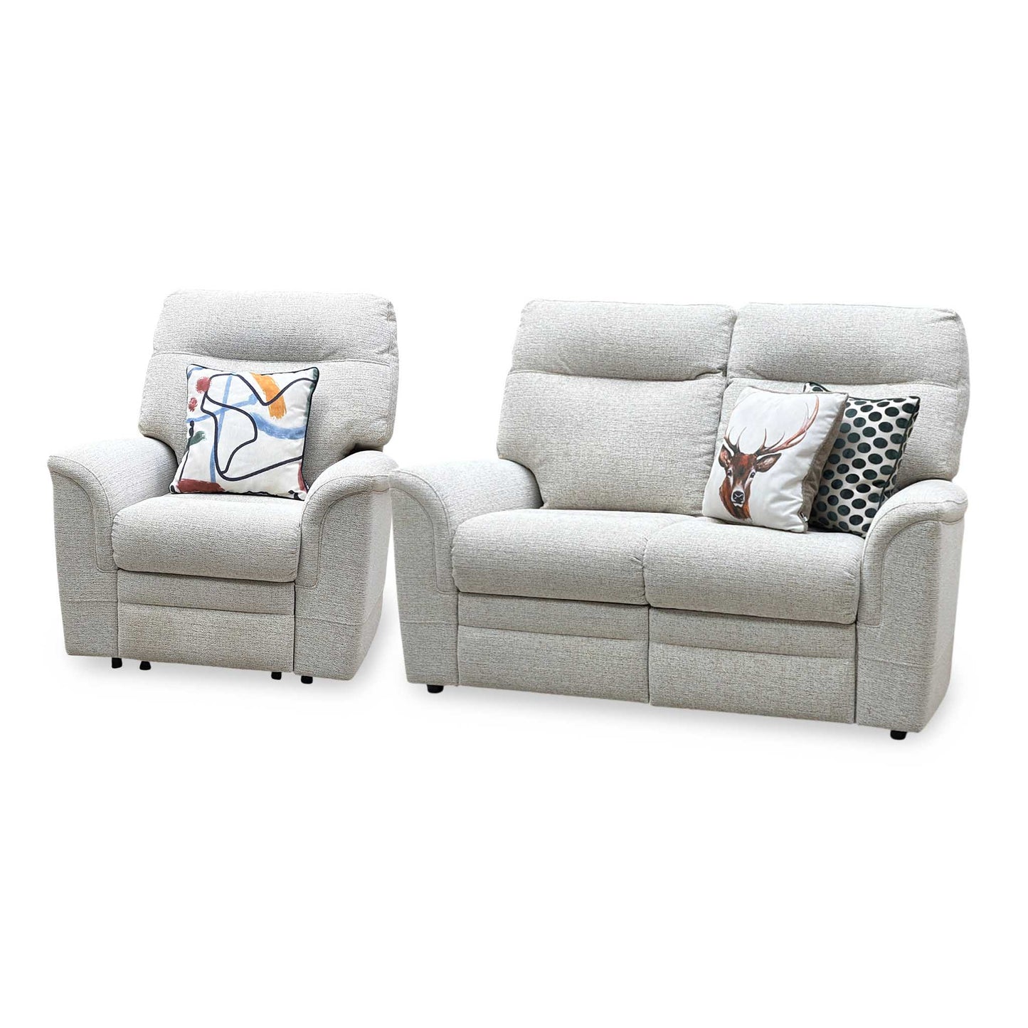 Parker Knoll 'Hudson 23' Caledonian Stone Grey 001300-0055 Fabric 2 Seater Sofa Power Recliner + Chair with Power Headrest and Power Lumbar Furniture Village