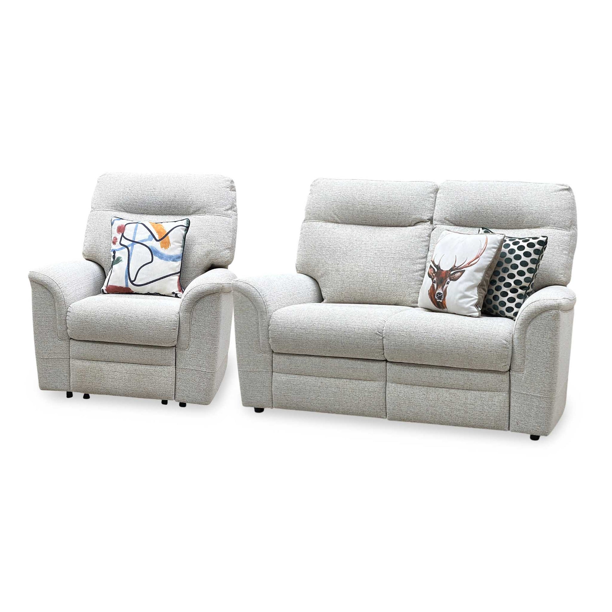 Parker Knoll 'Hudson 23' Caledonian Stone Grey 001300-0055 Fabric 2 Seater Sofa Power Recliner + Chair with Power Headrest and Power Lumbar Furniture Village