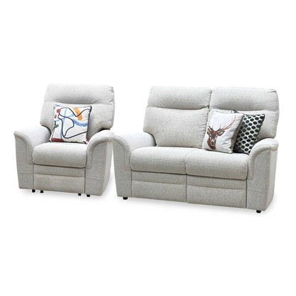Parker Knoll 'Hudson 23' Caledonian Stone Grey 001300-0055 Fabric 2 Seater Sofa Power Recliner + Chair with Power Headrest and Power Lumbar Furniture Village
