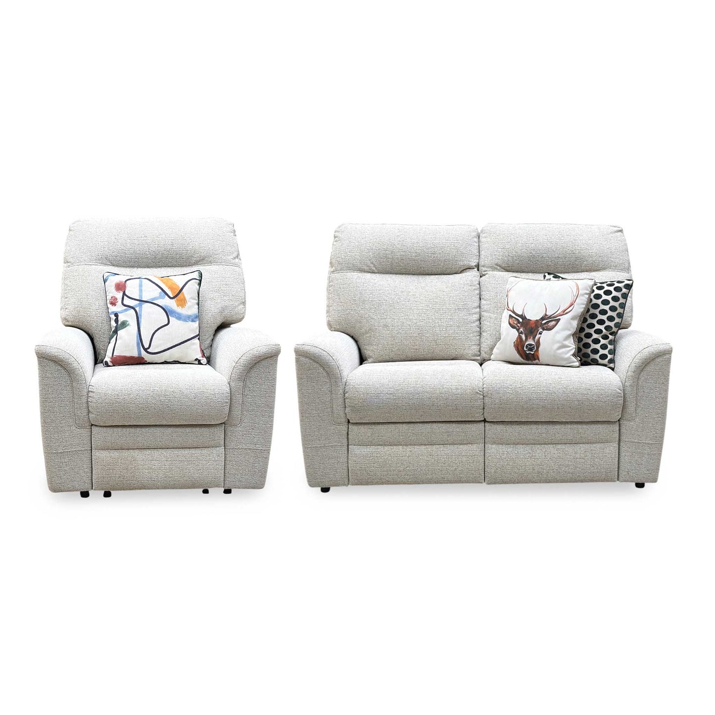 Parker Knoll 'Hudson 23' Caledonian Stone Grey 001300-0055 Fabric 2 Seater Sofa Power Recliner + Chair with Power Headrest and Power Lumbar Furniture Village