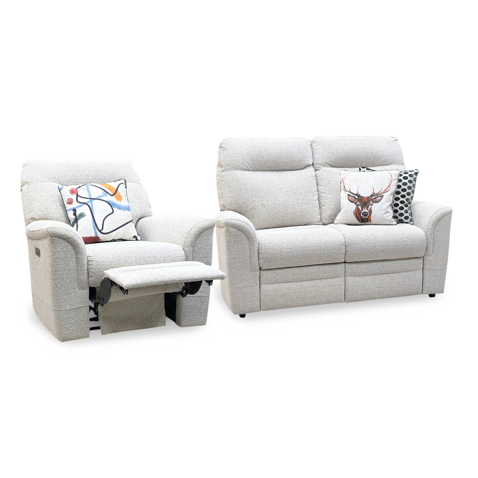 Parker Knoll 'Hudson 23' Caledonian Stone Grey 001300-0055 Fabric 2 Seater Sofa Power Recliner + Chair with Power Headrest and Power Lumbar Furniture Village