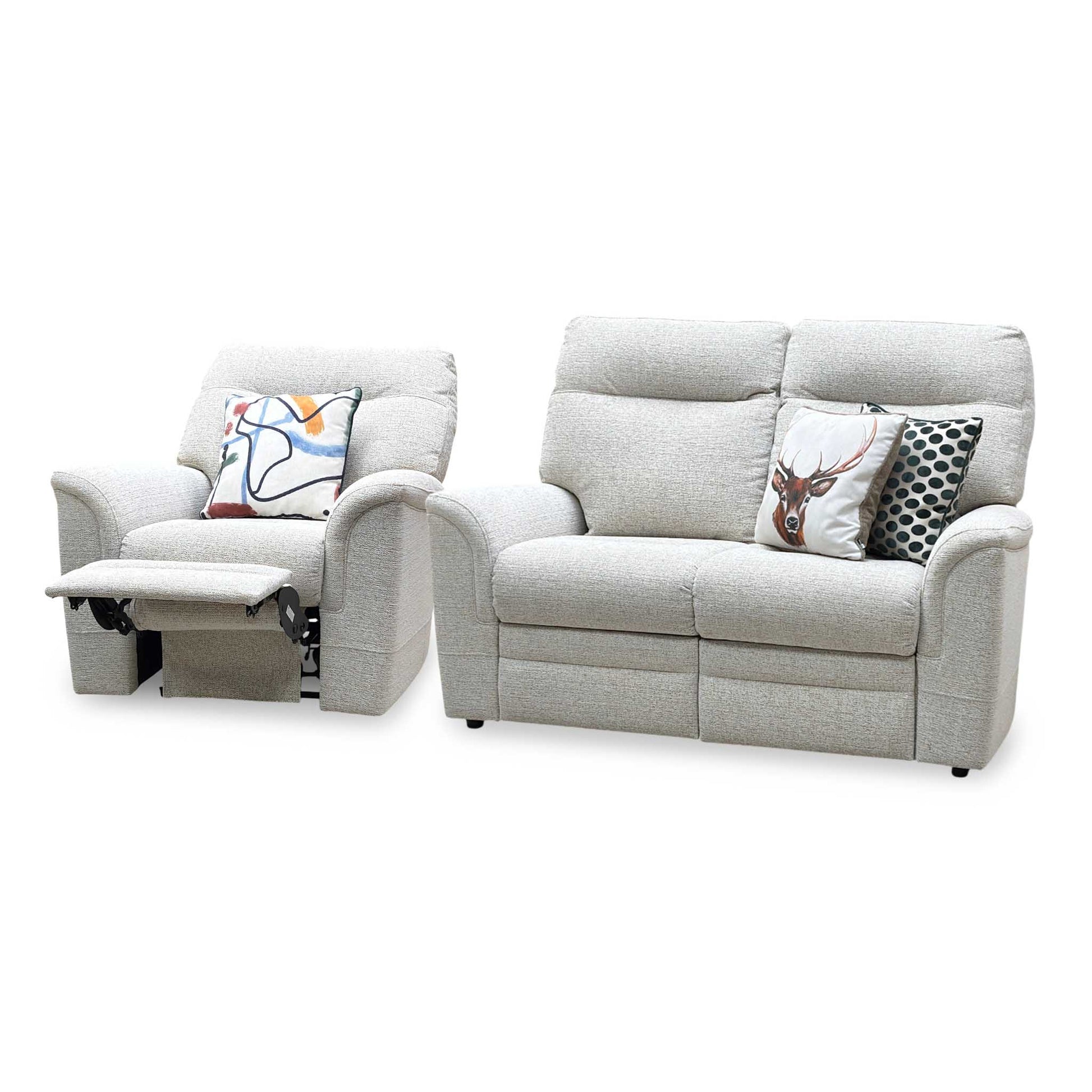 Parker Knoll 'Hudson 23' Caledonian Stone Grey 001300-0055 Fabric 2 Seater Sofa Power Recliner + Chair with Power Headrest and Power Lumbar Furniture Village