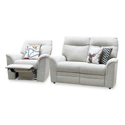 Parker Knoll 'Hudson 23' Caledonian Stone Grey 001300-0055 Fabric 2 Seater Sofa Power Recliner + Chair with Power Headrest and Power Lumbar Furniture Village