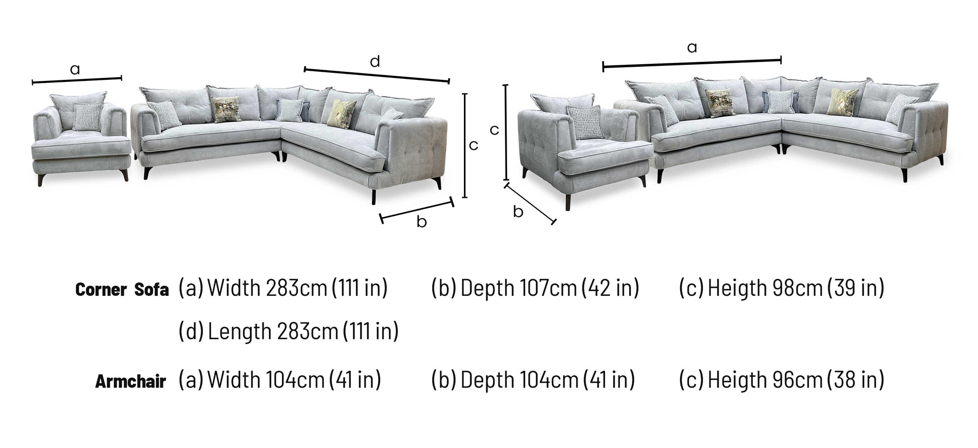 Farrah Riga Silver - Zena Silver Dw Fabric Large Corner + Chair Sofa Set Furniture Village