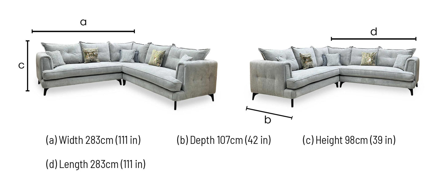 ‘Farrah’ Riga Silver - Zena Silver Dw Fabric Large Corner Sofa