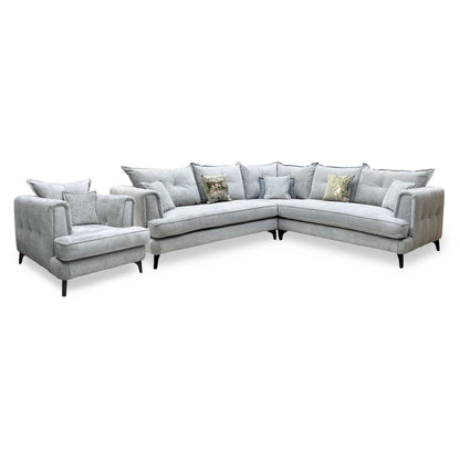 Farrah Riga Silver - Zena Silver Dw Fabric Large Corner + Chair Sofa Set Furniture Village