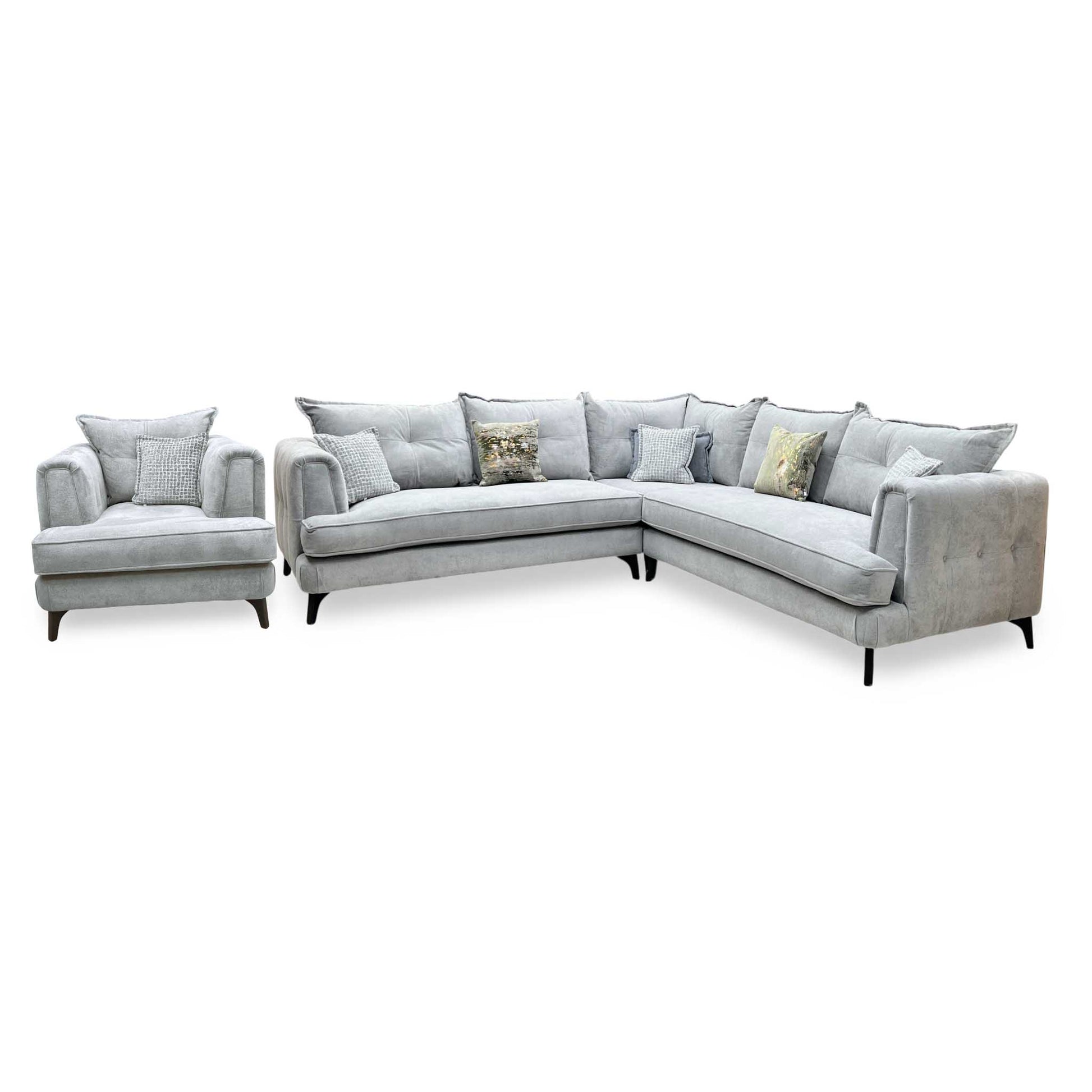 Farrah Riga Silver - Zena Silver Dw Fabric Large Corner + Chair Sofa Set Furniture Village