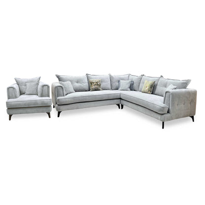 Farrah Riga Silver - Zena Silver Dw Fabric Large Corner + Chair Sofa Set Furniture Village