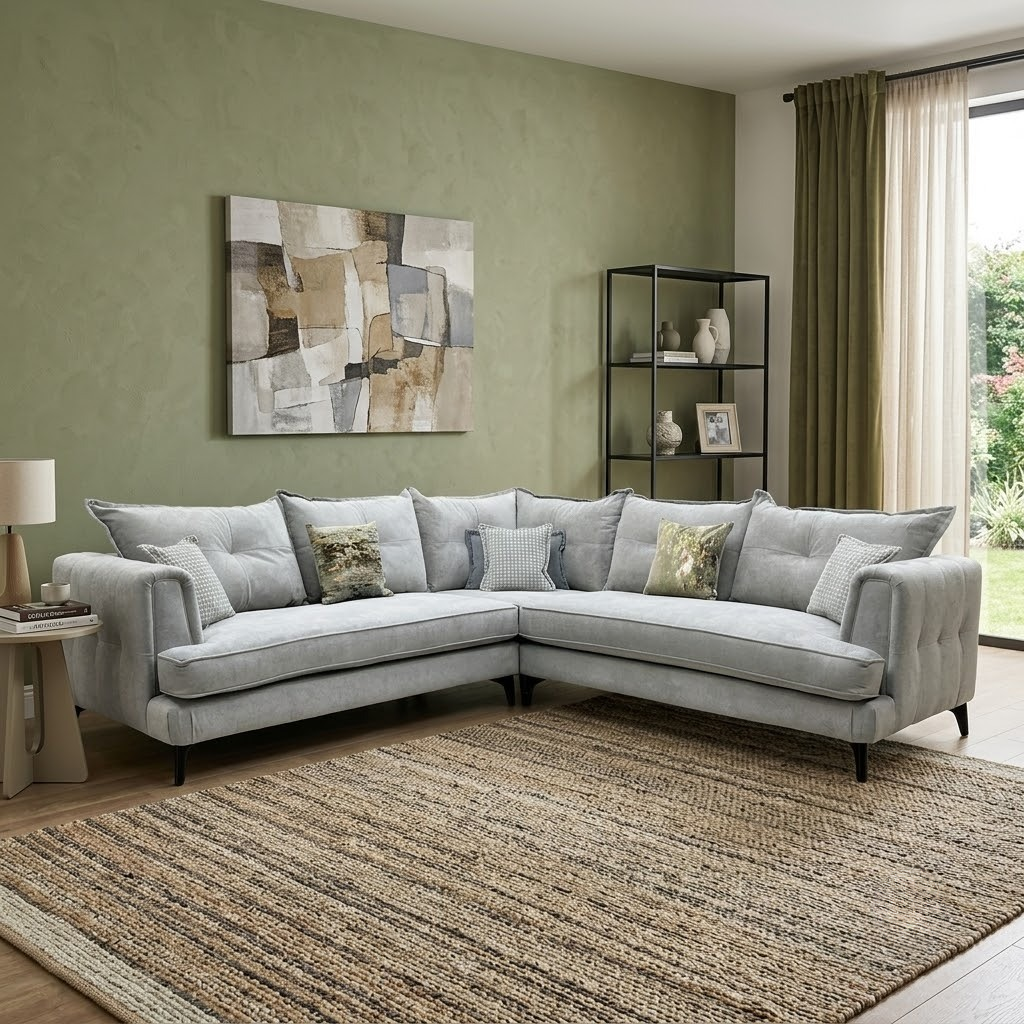 ‘Farrah’ Riga Silver - Zena Silver Dw Fabric Large Corner Sofa