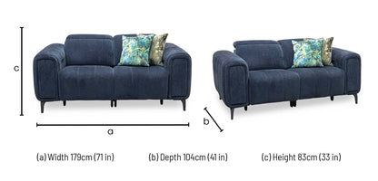 ‘Elphaba’ Manhattan Indigo 58009 Fabric 2 Seater Power Recliner Sofa with Storage Arms Furniture Village