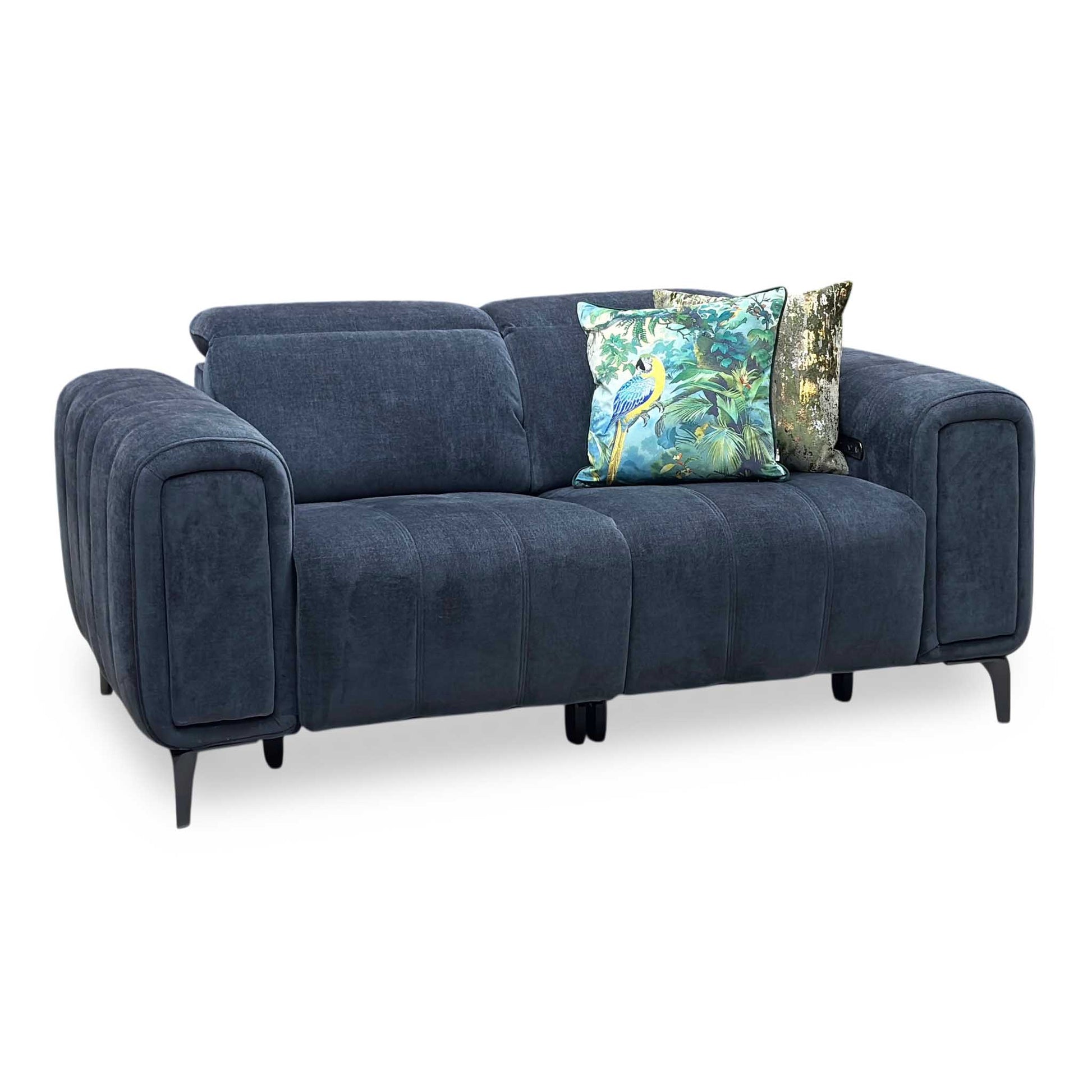 ‘Elphaba’ Manhattan Indigo 58009 Fabric 2 Seater Power Recliner Sofa with Storage Arms Furniture Village