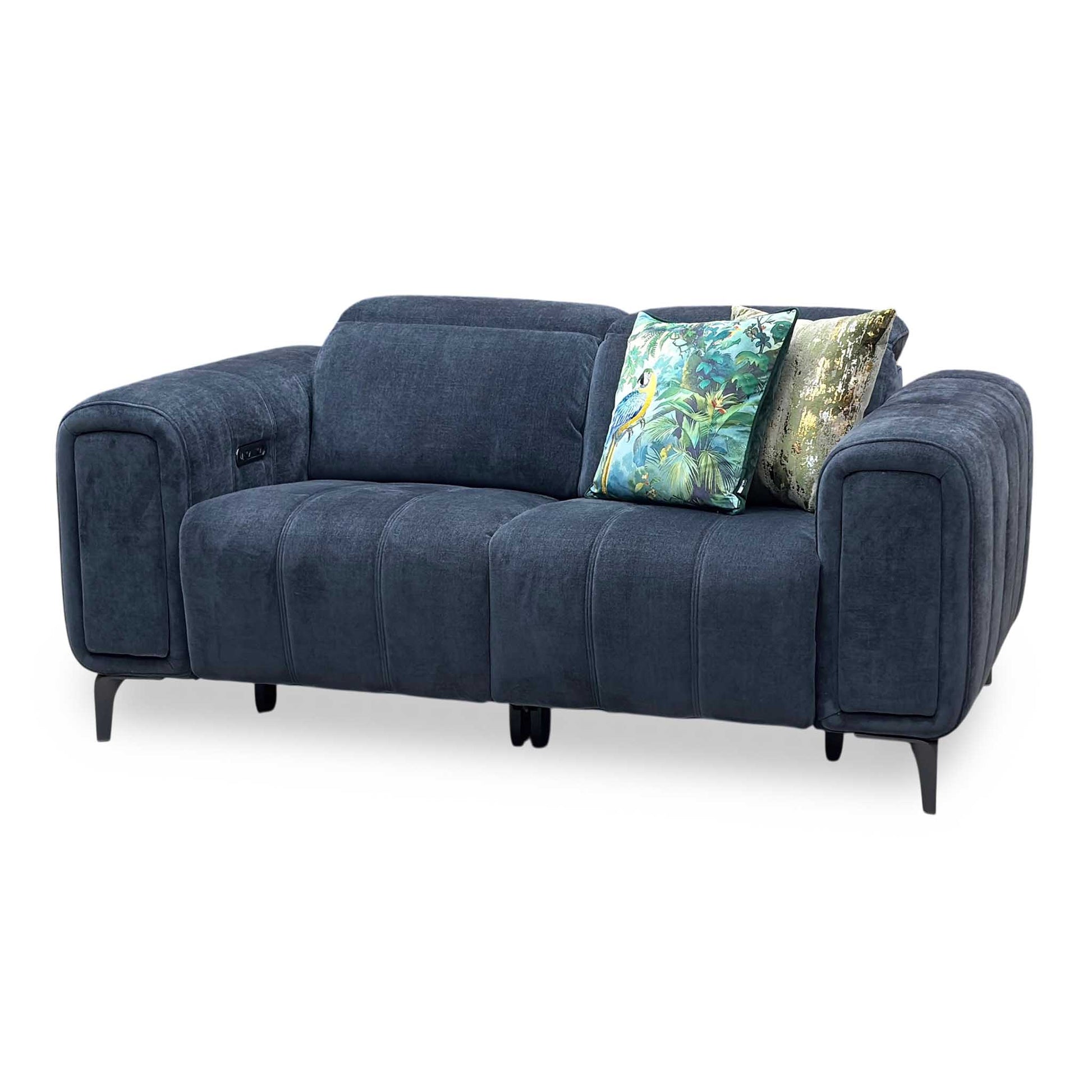 ‘Elphaba’ Manhattan Indigo 58009 Fabric 2 Seater Power Recliner Sofa with Storage Arms Furniture Village
