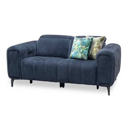 ‘Elphaba’ Manhattan Indigo 58009 Fabric 2 Seater Power Recliner Sofa with Storage Arms Furniture Village