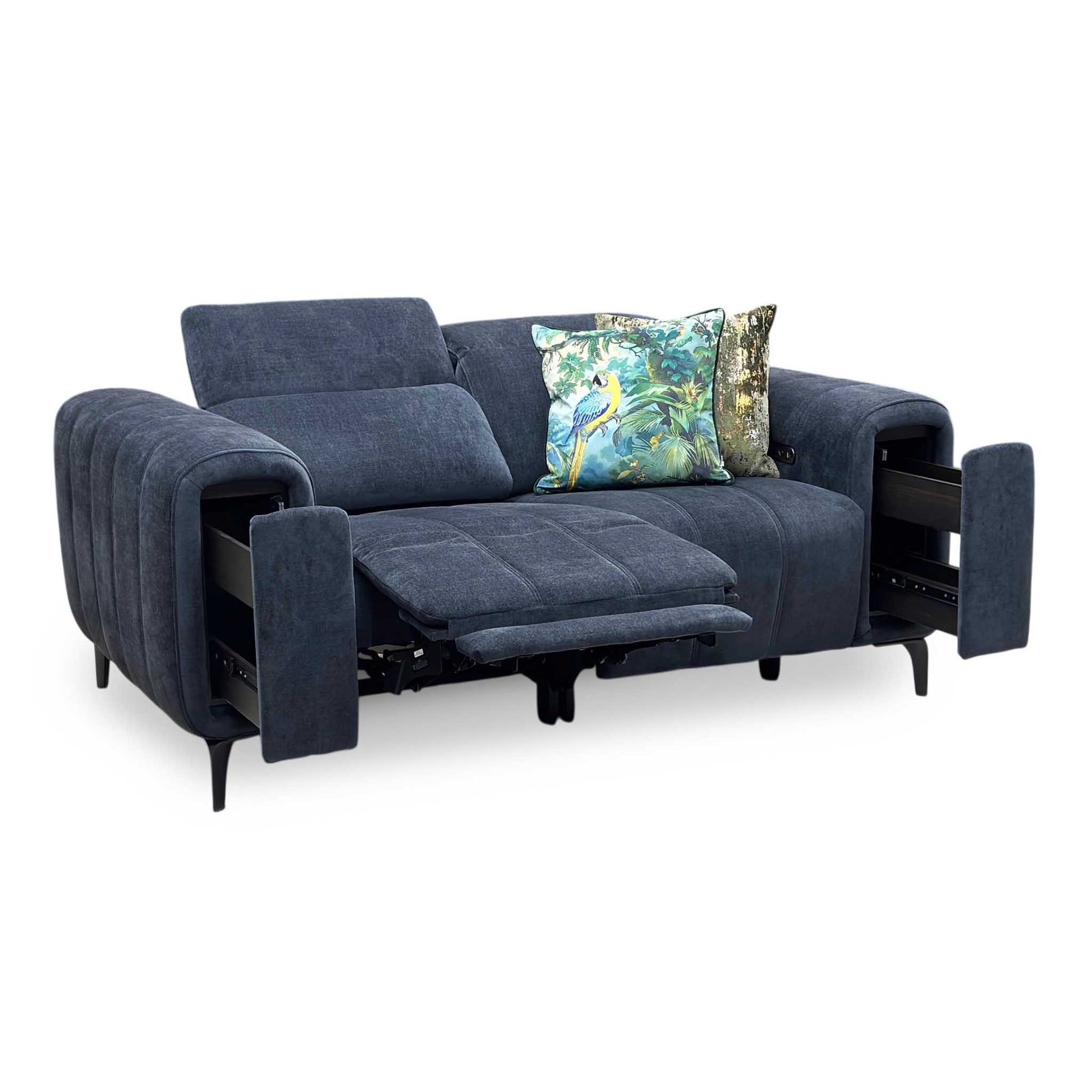 ‘Elphaba’ Manhattan Indigo 58009 Fabric 2 Seater Power Recliner Sofa with Storage Arms Furniture Village