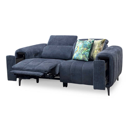‘Elphaba’ Manhattan Indigo 58009 Fabric 2 Seater Power Recliner Sofa with Storage Arms Furniture Village