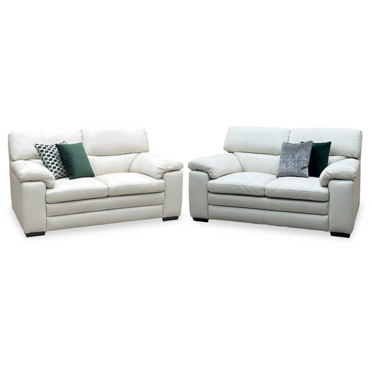 World of Leather 'Cozee' Nw-521e Frost White Pure Premium Leather 2 + 2  Seater Sofa Set Furniture Village