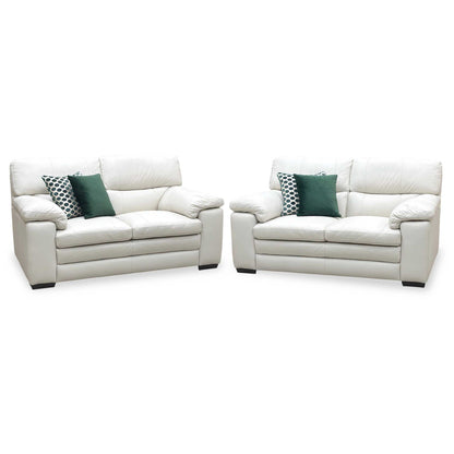 World of Leather 'Cozee' Nw-521e Frost White Pure Premium Leather 2 + 2  Seater Sofa Set Furniture Village