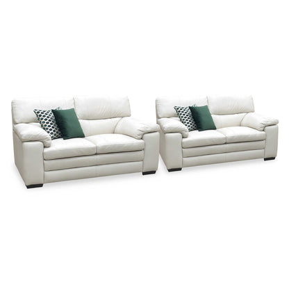 World of Leather 'Cozee' Nw-521e Frost White Pure Premium Leather 2 + 2  Seater Sofa Set Furniture Village