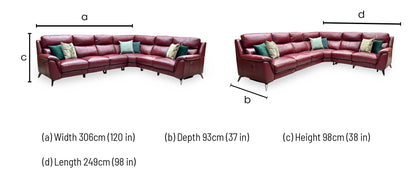 'Contempo' Burgundy Red Leather Double Power Recliner XL Modular Corner Sofa
