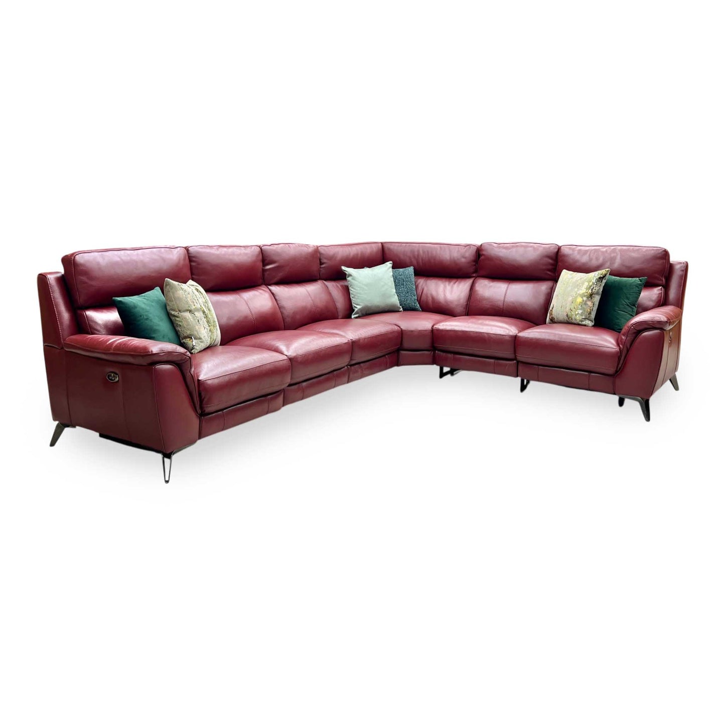 'Contempo' Burgundy Red Leather Double Power Recliner XL Modular Corner Sofa