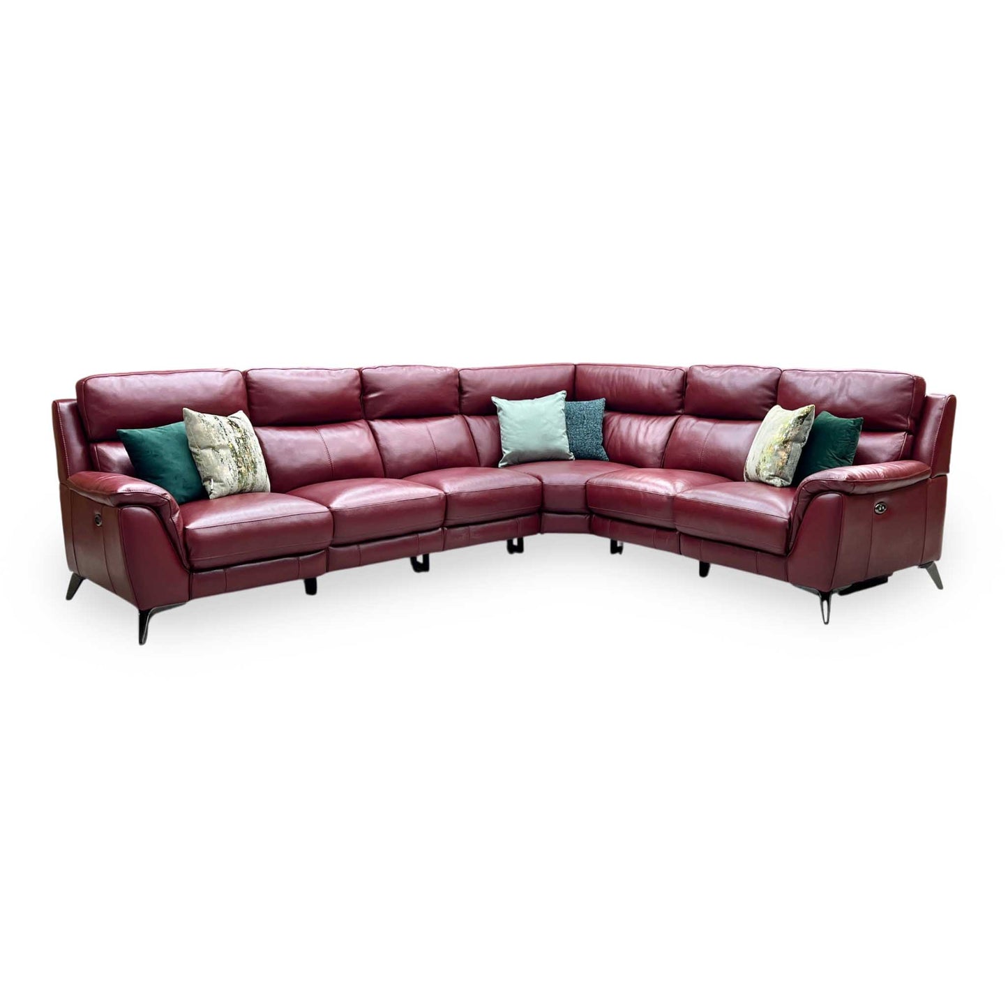 'Contempo' Burgundy Red Leather Double Power Recliner XL Modular Corner Sofa