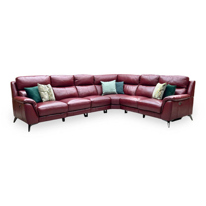 'Contempo' Burgundy Red Leather Double Power Recliner XL Modular Corner Sofa