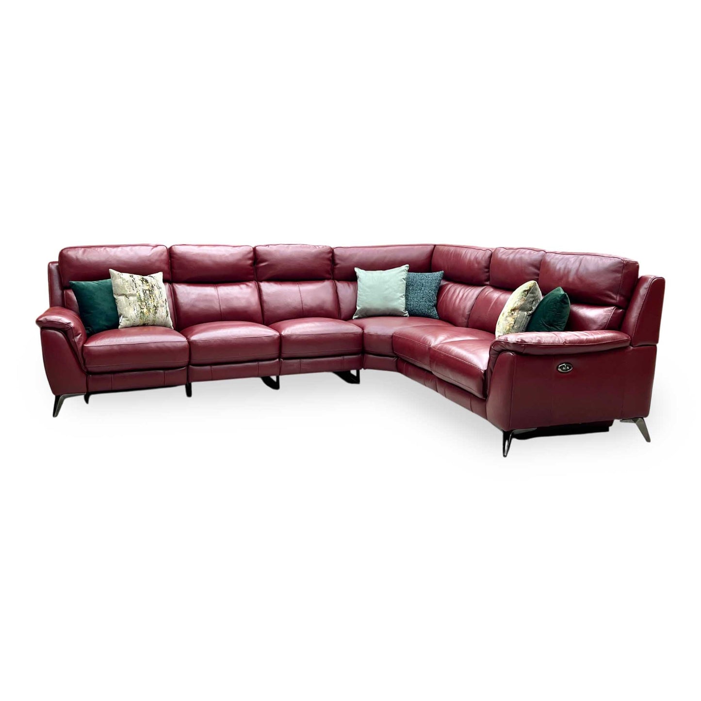 'Contempo' Burgundy Red Leather Double Power Recliner XL Modular Corner Sofa