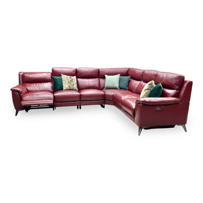 'Contempo' Burgundy Red Leather Double Power Recliner XL Modular Corner Sofa