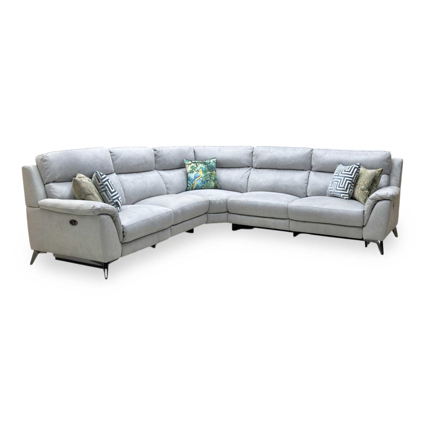 ‘Contempo' Bfa-Ori-R07 Bluish Grey Fabric Large Double Power Recliner Corner Sofa